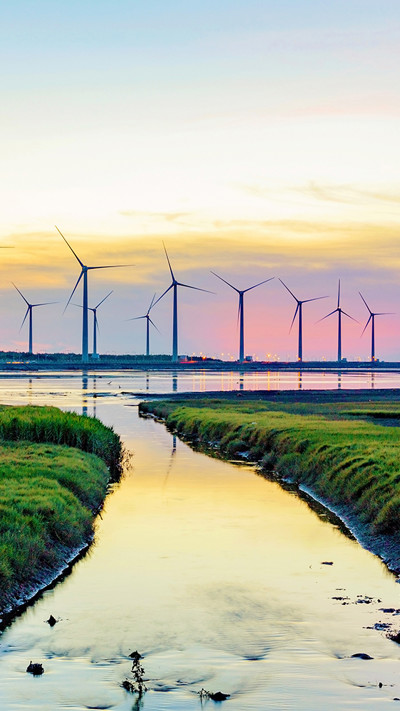 offshore wind at sunset