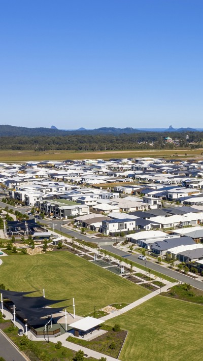 Aerial view of Harmony parks and housing in Sunshine Coast