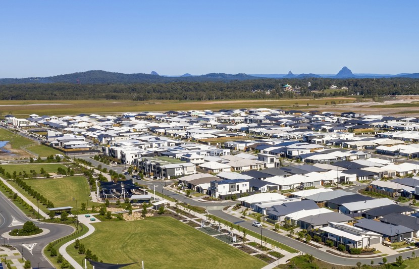 Aerial view of Harmony parks and housing in Sunshine Coast