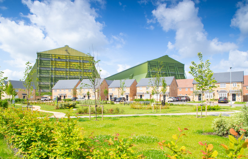 Mixed-tenure housing with Cardington hangars in the background