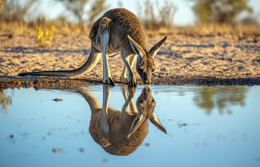 Kangaroo drinking water 