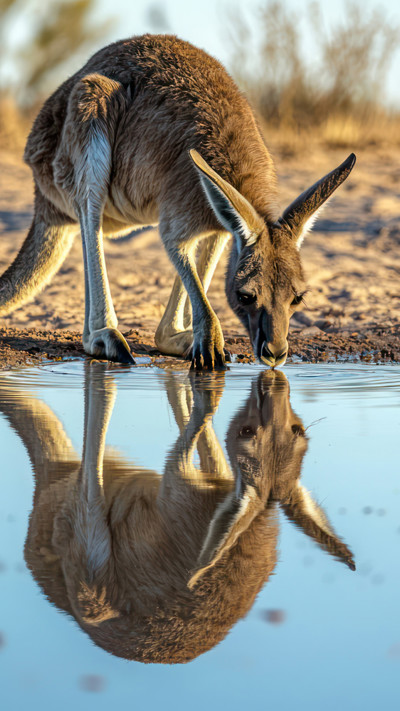 Kangaroo drinking water 