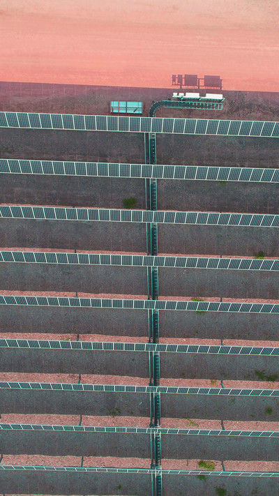 Top Down View Of Desert Solar Farm Installation